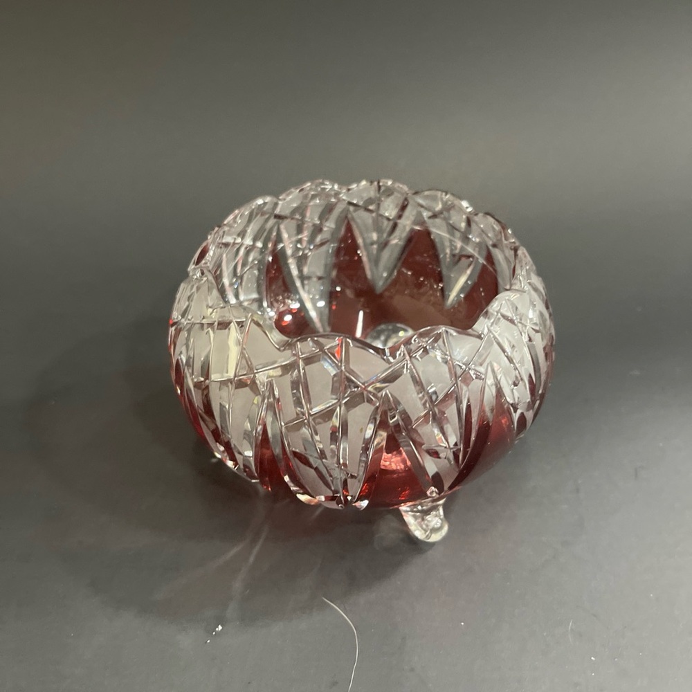 Vintage Bohemian Czech Ruby Red Hand-Cut Lead Crystal Bowl 3 Footed